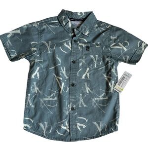 Calvin Klein Boys Seafoam Green and White Graphic Button Up Shirt Kids 3T NWT